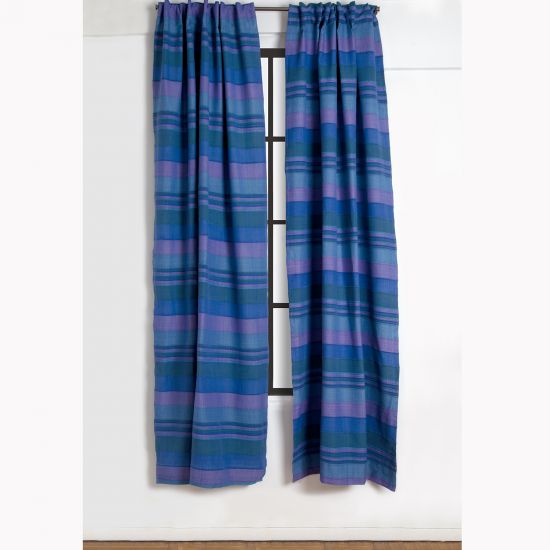 Multi-Stripe Woven Curtain - Blue/Mauve